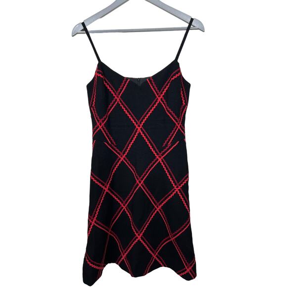 Tocca Black Wool Cashmere Slip Dress with Multi Colored Red Rickrack Detail 4 - Picture 1 of 7
